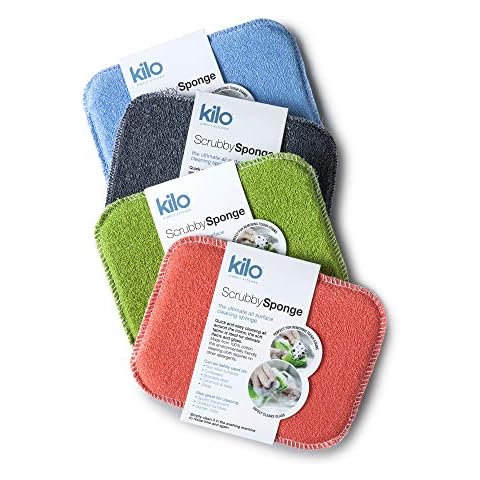 Kilo Scrubby Sponge-Non-Scratch Pot Scourer with Absorbent Core, Multi-Purpose Set of 4 (Various Colours), One Size Cover