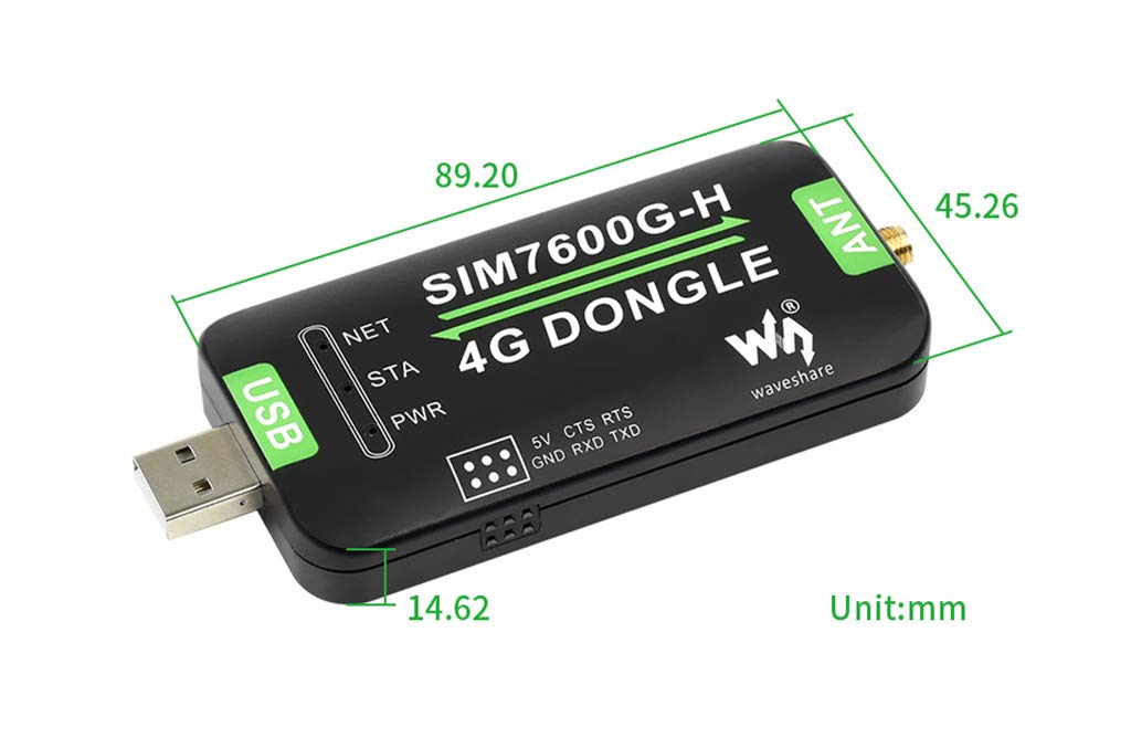 Waveshare SIM7600G-H 4G DONGLE with Antenna,Supports Global Band,Industrial Grade 4G Communication and GNSS Positioning Peripheral with 50Mbps downlink Rate and 50Mbps uplink Rate