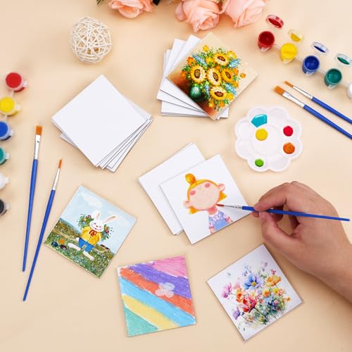 ESRICH 24 Pack 3x3IN Mini Magnetic Canvas Panels, Small Canvases for Painting for Oil, Watercolor, Acrylic Painting & DIY Crafts with 24PCS 3x3IN Square Flat Canvas Boards, 24PCS Soft Magnets - Thumbnail 2