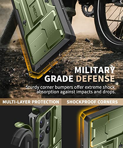 Tongate For Samsung Galaxy S23 Ultra Case, [Bulit-In Slide Camera Cover & Screen Protector] [2 Front Frame] Military Grade Shockproof S23 Ultra Phone Case With Kickstand & Belt-Clip 6.8", Green #TOP3