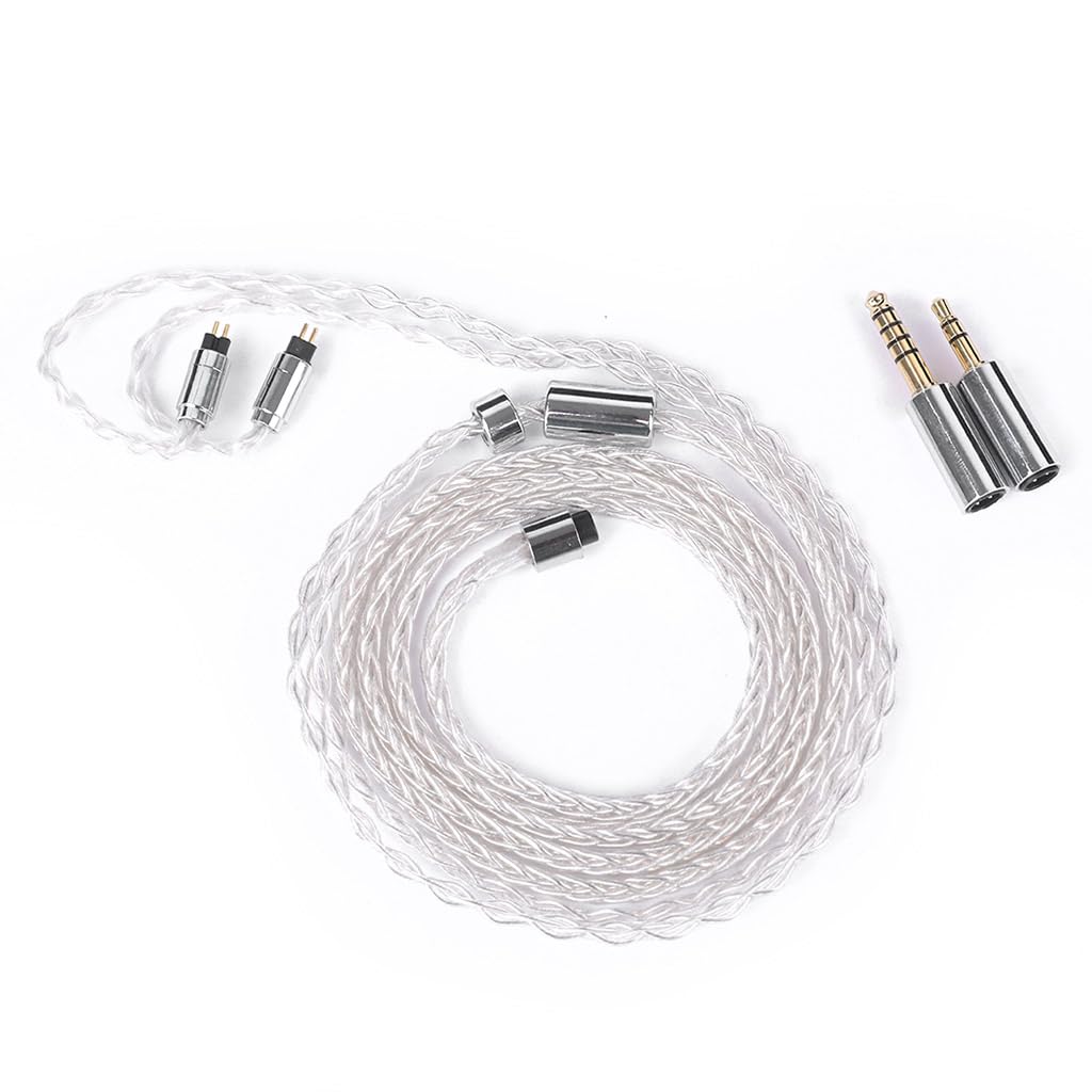 AUDIOCULAR C11 Upgrade Cable for IEM, 8-Core 4N OCC Single-Crystal Copper & Silver-Coated, 2Pin 0.78mm Connector, Hi-Fi Sound Quality, With Modular 4.4mm & 3.5mm Termination Plug (White)