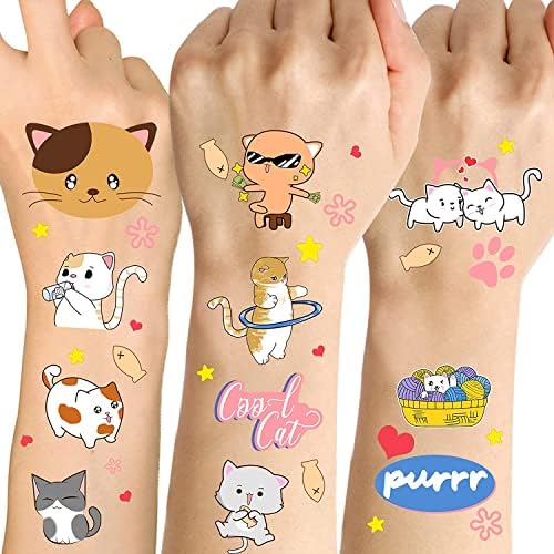 Cat Temporary Tattoos for Kids 100 Glitter Styles Cat Birthday Party Supplies Waterproof Cartoon Cat Tattoo Party favors Goodie Bag Fillers Gift