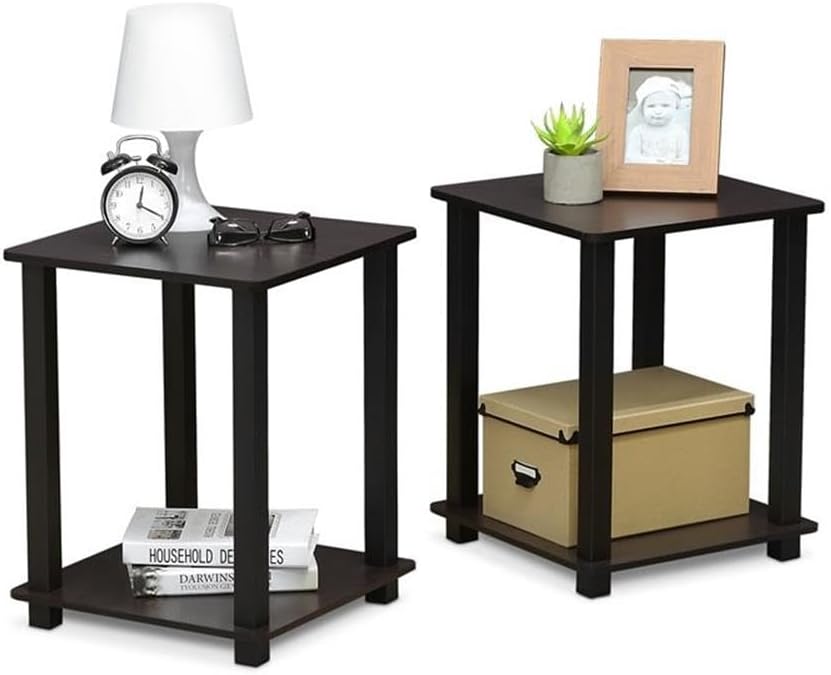 Pemberly Row Engineered Wood End Table Set, 19.6 in H x 15.6 in W, Dark Walnut Finish, Rounded Edges, Simplistic Design, Small Space Nightstand or Indoor Plant Stand