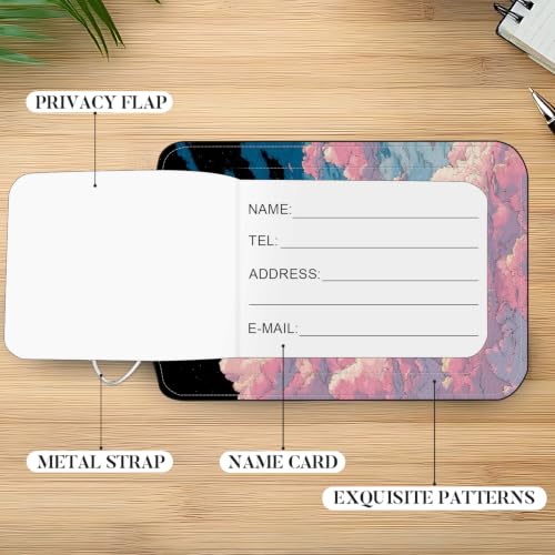 Image of Pink Cloud Luggage Tags 2 Pack, PU Leather Privacy Flap