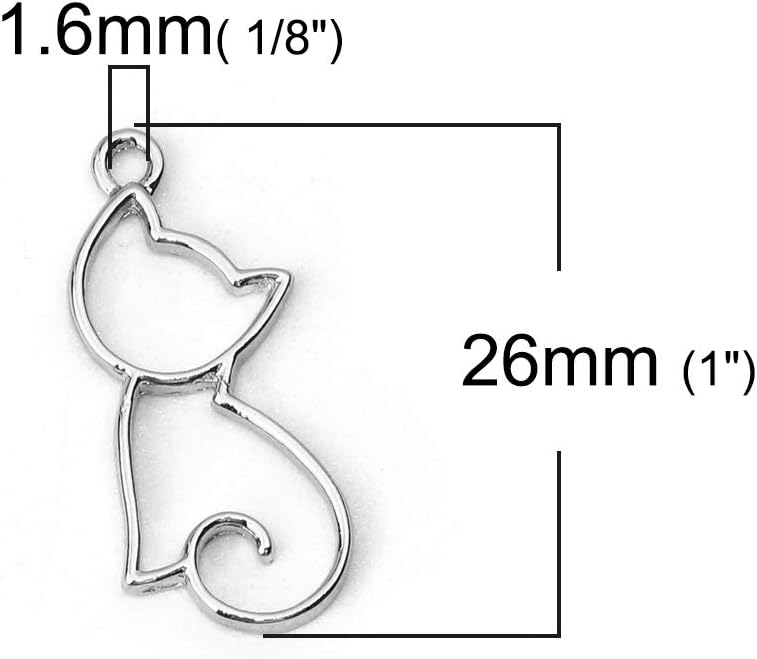 JGFinds Cat Charm Pendants 20 pack (10 Silver tone, 10 Gold tone), 28mm (1") x 18mm(1/2"), Zinc Alloy - Image 4