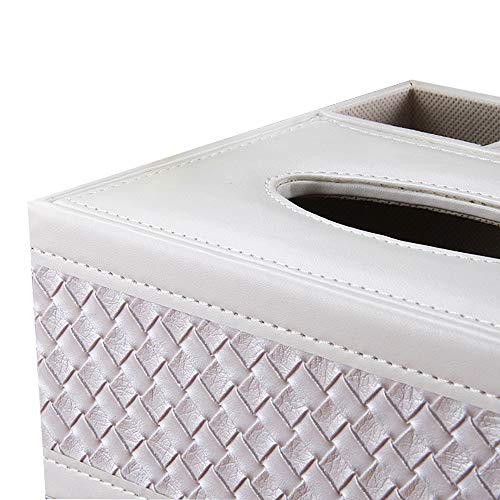 Tissue Box Cover Rectangular Leather Facial Tissue Box Holder with Remote Control Holder, Multifunction Desk Organizer Napkin Storage Box, Pumping Paper Dispenser for Bathroom, Kitchen, Office - Thumbnail 5