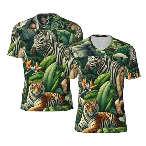 Stylish Athletic Sports Jersey Lion-Zebra-Tropical-Plant Men's Rugby Jersey Medium