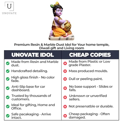 Image of UNOVATE Krishna Makhan Chor Statue Figurine Showpiece for Home Temple, Living Room & Pooja Decor | Lord Krishna Idol Showpiece for Housewarming Gift for Janmashtmi (Purple Finish)