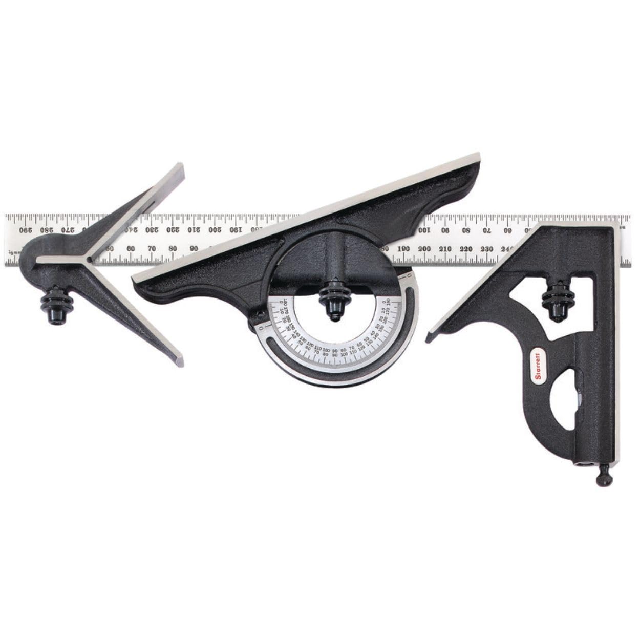 Starrett 435M-300 Équerre combinée 300 mm Avec rapporteur d'angle à niveau à bulle, tête droite et tête à centrer