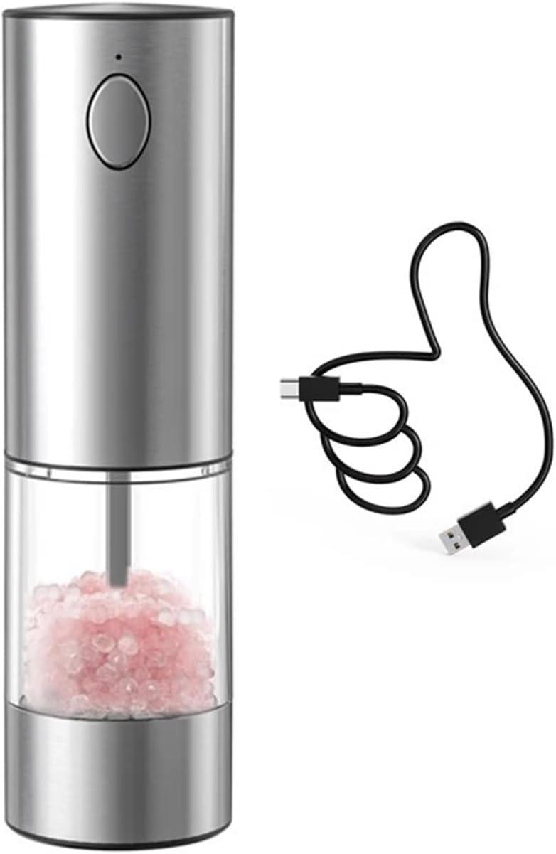 Electric Pepper Grinder Automatic Salt And Pepper Grinder USB Rechargeable Adjustable Coarseness Spice Mill Kitchen(1PCS Metal Shell)