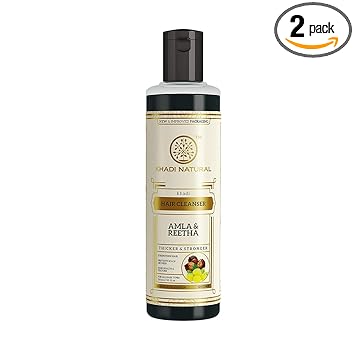 Khadi Natural Pure Herbal Amla & Reetha Shampoo, 210ml For Damaged Hair, Hair Fall Control for Thicker Hair - Mild Daily Anti Hair Fall Shampoo for Men & Women (Pack of 2)