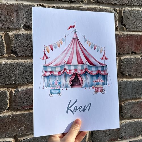 JasonCarlMorgan WinsterCreations - Carpa de circo con nombre personalizado para decoración de pared de habitación de los niños, decoración de pared A3 de alto brillo