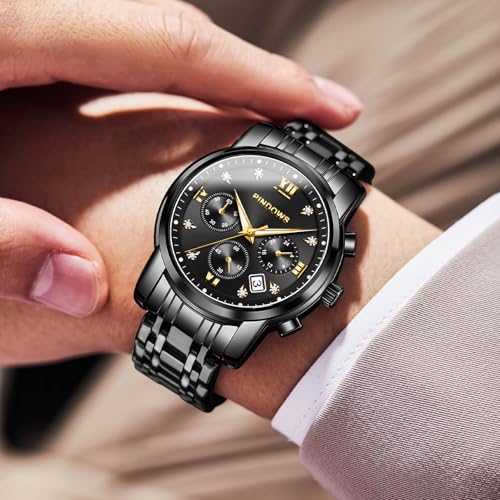 Image of PINDOWS Watch for Men Big Dial Analog Digital Black Silicone Sport Multifunction Luminous LED Dial Waterproof Watches Fashion Wristwatches