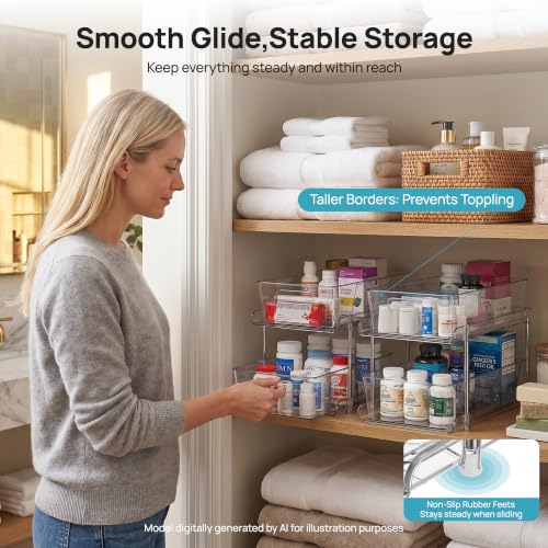 Image of Vtopmart 2 Pack Larger Plastic Bathroom Under Sink Pull-Out Organizer (M-Standard)