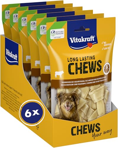 Vitakraft Long Lasting Chews, Hundekauknochen, Kauknochen aus Rinderhaut, zur intensiven Beschäftigung (6x 173g)
