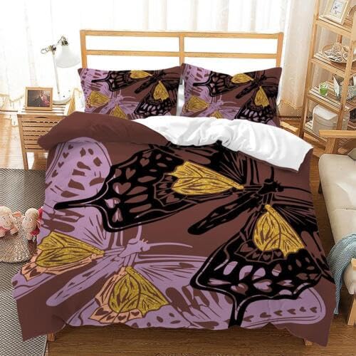 Housse de couette douce 110g/㎡ microfibre supérieure au design papillon chocolat 220x240