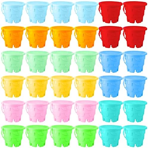 Gejoy 36 Pcs Beach Sand Castle Buckets Bulk 7.5 Inch Thick Plastic Beach Buckets Sand Pails with Handles for Kid Beach Sand Toy Sand Bucket Water Bucket for Summer Beach Fun Party Accessory, 9 Colors