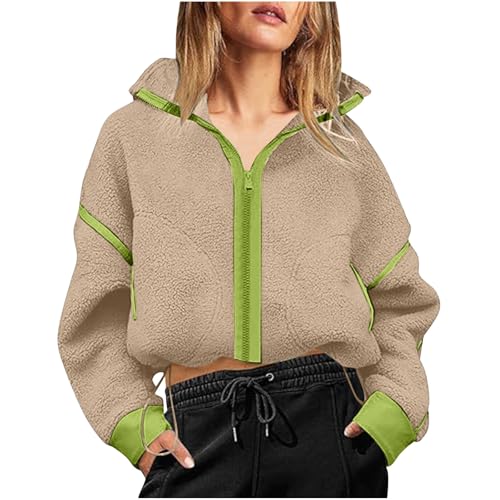 Womens Long Sleeve Jackets Coats for Women Fleece Lined Sherpa Color Block Crop Pleated Warm Fuzzy Fall Winter 2025