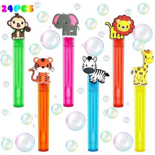 uoyoi Jungle Safari Party Favors,24Pcs Wild Animals Bubble Wands for Kids