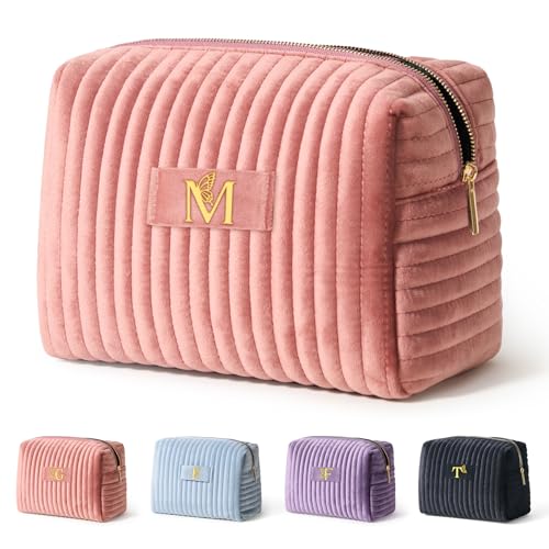 Image of COSHAYSOO Personalized 16th 18th 21st Birthday Valentines Gifts for Women Teens Travel Makeup Bag Make Up Cosmetic Pouch 16 17 18 19 20 21 Year Old Girl College Dorm Essentials Pink Initial Letter M