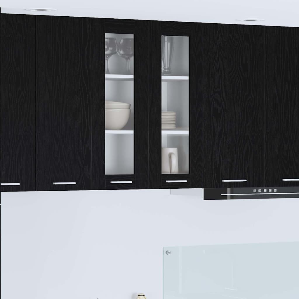 Armoire suspendue noire et chêne 60x31x80 cm à 2 portes pour rangement de cuisine