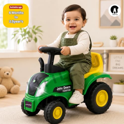 Image of Little Pup Kids Ride On Tractor Toy with Music & Horn, Steering Wheel, Comfortable Backrest, Wide Footrest & Sturdy Wheels for Boys & Girls (Green)