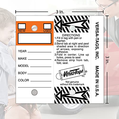 Image of Versa-Tags 250 Per Box, Self-Protecting Paper Key Tags with Chrome-Plated Split Rings Perfect for Car Truck Or RV Dealers Top Stripe Orange