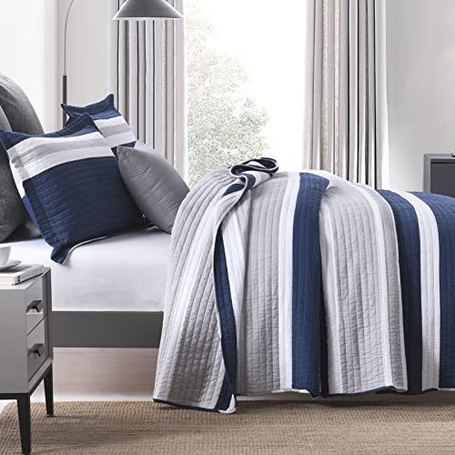 SahSahCasa Navy Blue Cotton King Quilt Bedding Set Quilted Bedspread for King Size Bed, All Season, 3pcs - Image 3