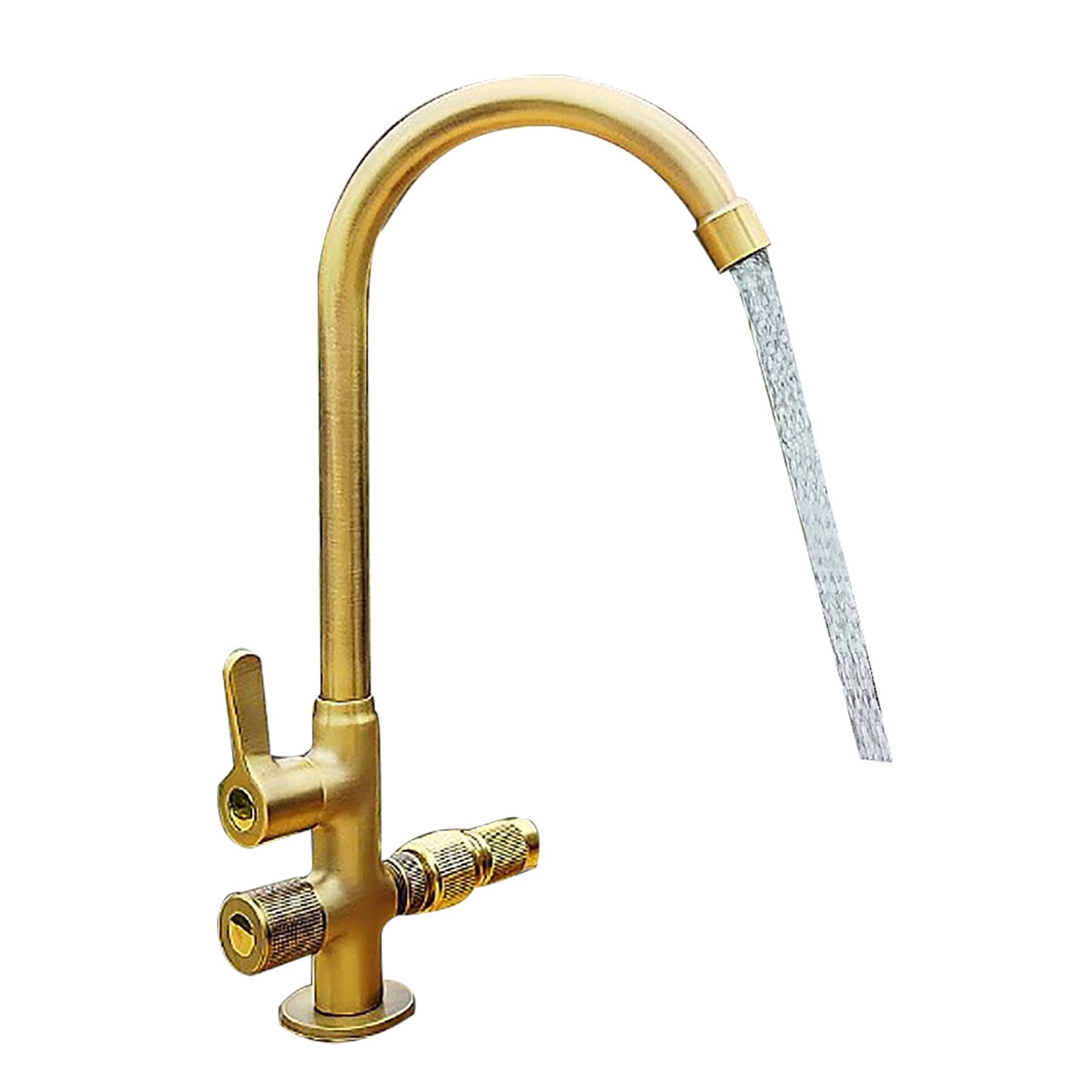 Grifo exterior latón para patio, grifo jardin para fregadero cocina comercial, grifo fría para montaje en cubierta de barra con 2 interruptores de válvula independientes(Gold)