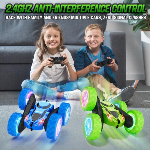 Image of Hamdol Remote Control Stunt Car for Kids, 360 Spinning Double-Sided RC Toy with LED Wheel Lights, 4WD Rechargeable Vehicle for Boys Ages 6-12, Educational STEM Toy & Valentines Gift