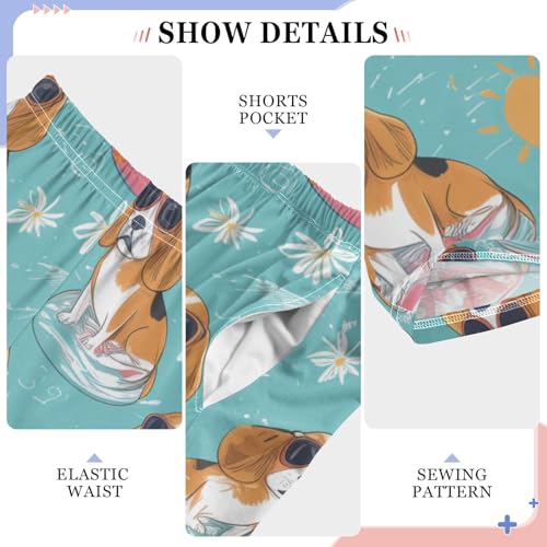 Beagle Daisy Florals Boys Long Pants Soft Trousers Elastic Waist Kids Lounge Bottoms with Pockets S-XL4