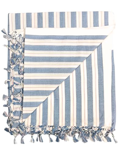 Image of Arvore Bunkaar Pure Handloom 100% Soft Desi Bamboo Viscose Soft Bhagalpuri Andi Chadar /Summer Blanket /Khes /Top Sheet /AC Blanket /Odhne wali Chadar (Blue Multi, Striped, 1, Bhagalpuri Chadar)
