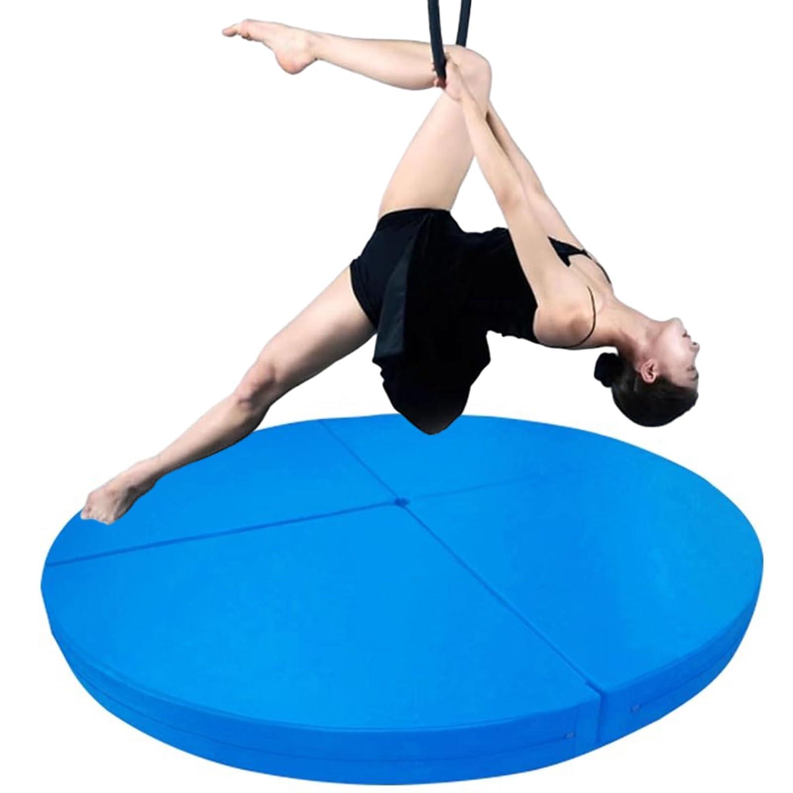 Wjftoday Blue 2 Aerial Hoop Crash Mat - Foldable 1/2/4 Inch Thick Epe Foam Dance Pad For Home Gym, Portable Circular Yoga Exercise Mat For Pole Dancing & Gymnastics (Blue, 150Cm X 5Cm)