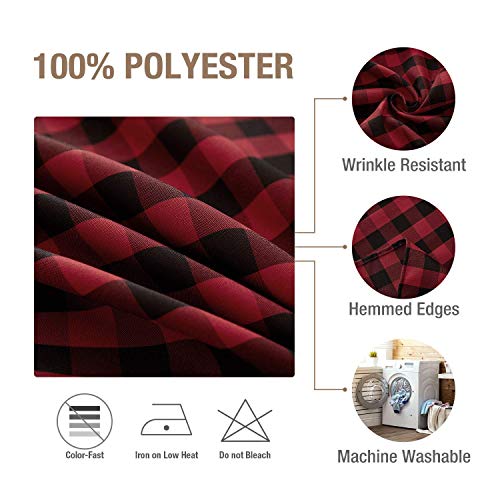 VEEYOO Spillproof Checkered Tablecloth Polyester Stain Resistant Wrinkle Free and Waterproof Table Cloth for Outdoor Picnic,Party, Home Dinner (Rectangle Tablecloth, Black & Red, 60x102 inch)