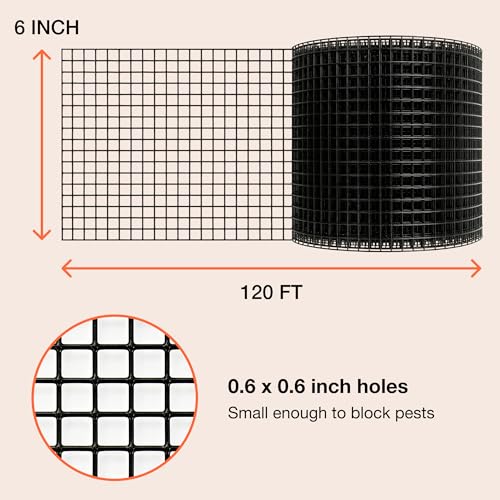 Image of MaPorch Solar Panel Bird Guard Mesh Screen - 6 in x 120 ft Black PVC Coated Galvanized Steel - Solar Panel Netting Mesh - Includes 80 Clips, Scissors & Gloves for Easy DIY Install | With 80 Fasteners, Gloves & Scissors - PVC Coated Wire Screen - Water & UV Resistant - Netting Blocks Pigeons & Pests