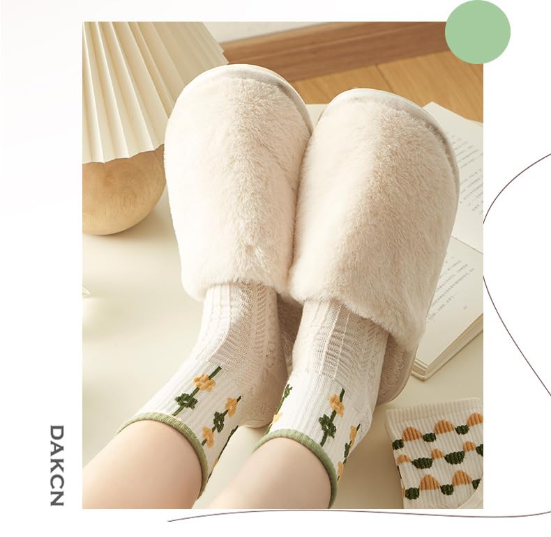5 Pairs Womens Ankle Socks Cute Casual Breathable Cable Knit Floral Vintage Crew Socks3