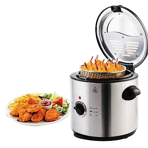 WOTZOV Freidora eléctrica portátil de 1,5 l, extraíble, de Acero Inoxidable, con un Solo Tanque, Multifuncional, Mini Horno, máquina para Preparar Papas Fritas sin Humo, pa