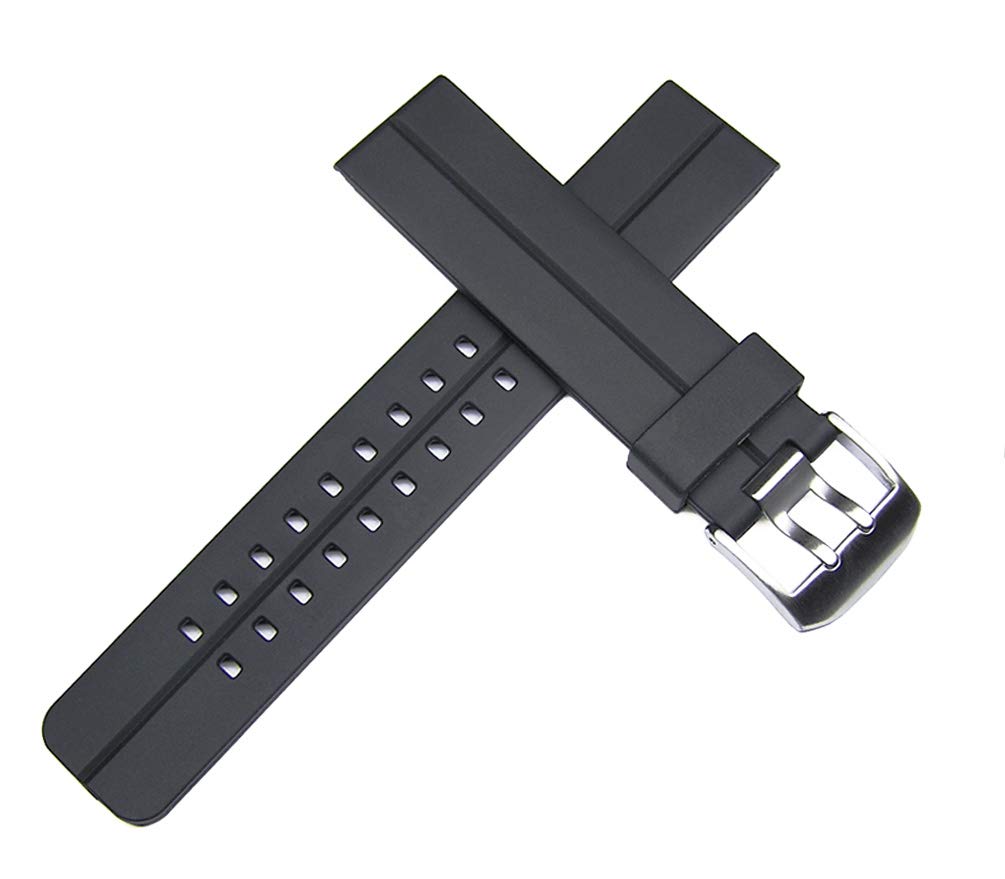 22mm Black Italian Rubber Watch Band for Luminox, Breitling, Omega, Swiss Army & More