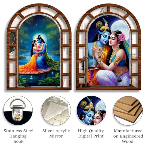 Image of Sehaz Artworks RadKris Mirror Jharokha Wall Decor for Living Room- 40x30 CM