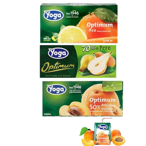 Succo di Frutta Yoga MIX - T3 Ace - T3 Albicocca - T3 Pera, 200ml, Confezione da 3