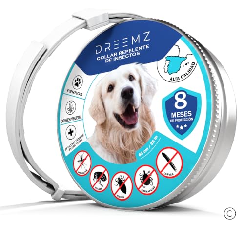 DREEMZ® Collar Repelente de Insectos Collar contra pulgas, garrapatas y Mosquitos, 8 Meses protección-63cm -100% Vegetal-Impermeable-Repelente-Color (Blanco)