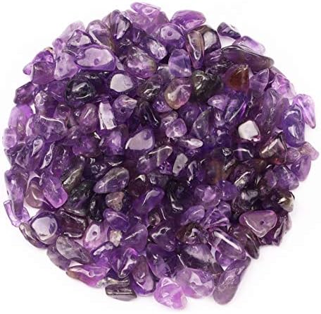 Yholin Irregular Stone Chips Beads Bulk - Hole Drilled Natural Gemstone Amethyst, Crystal Tumbled Chips Stone Healing Crushed Rock Beads for DIY Craft Earring Jewelry Making and Home Decor,1 Strand