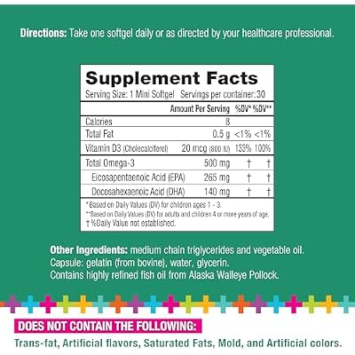 Lifetrients Learn+D Vitamin D3 & Omega-3 Formulation 30 Mini Softgels Children's Bone Health, Immune Support & Brain Nutrition