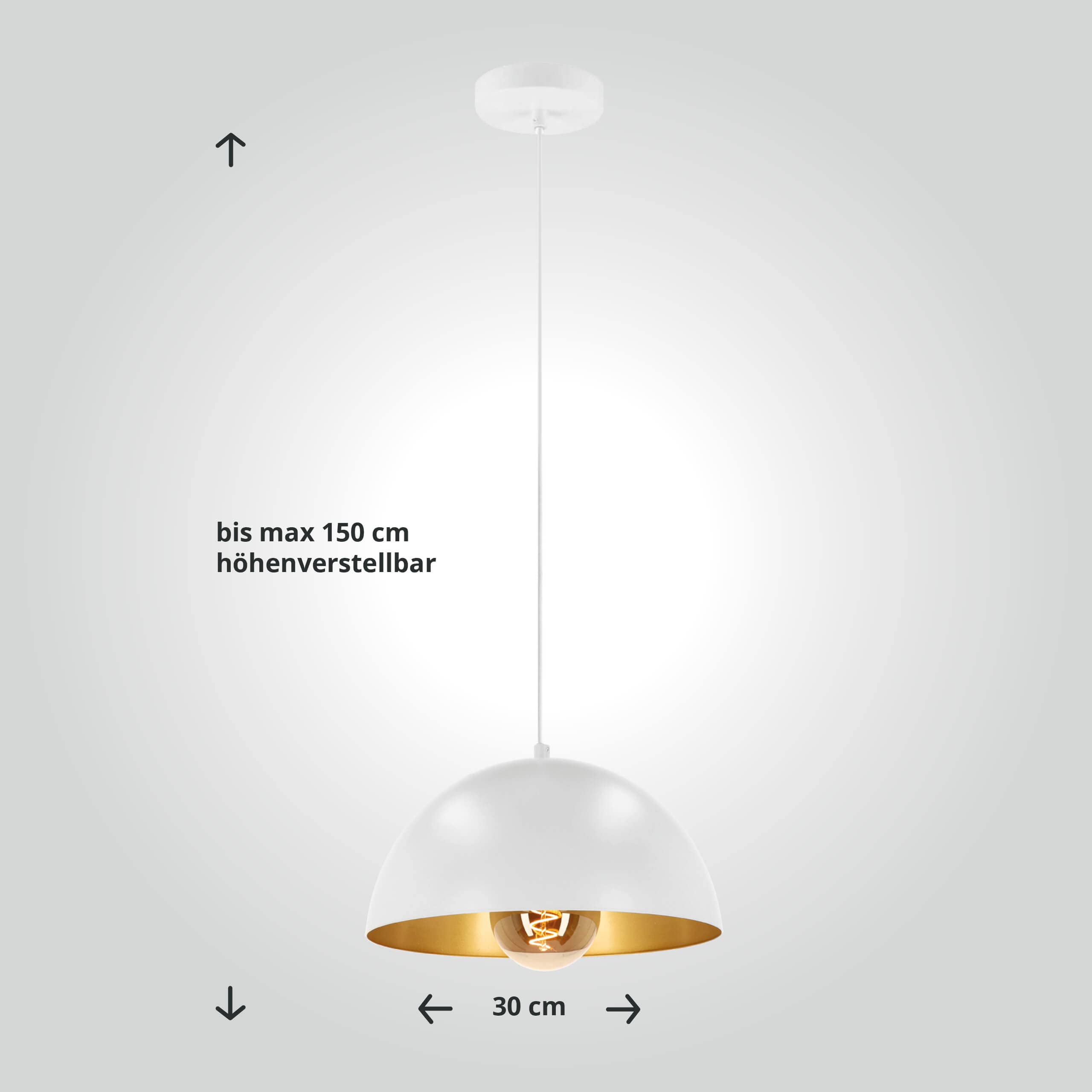 LED Universum 2er-Set Pendelleuchten Jada Weiß/Gold Ø30cm x 125cm, E27 Fassung, max. 40W, Hängelampe, Hängeleuchte, Deckenlampe, Wohnzimmerleuchte, Kinderzimmerlampe, Metall
