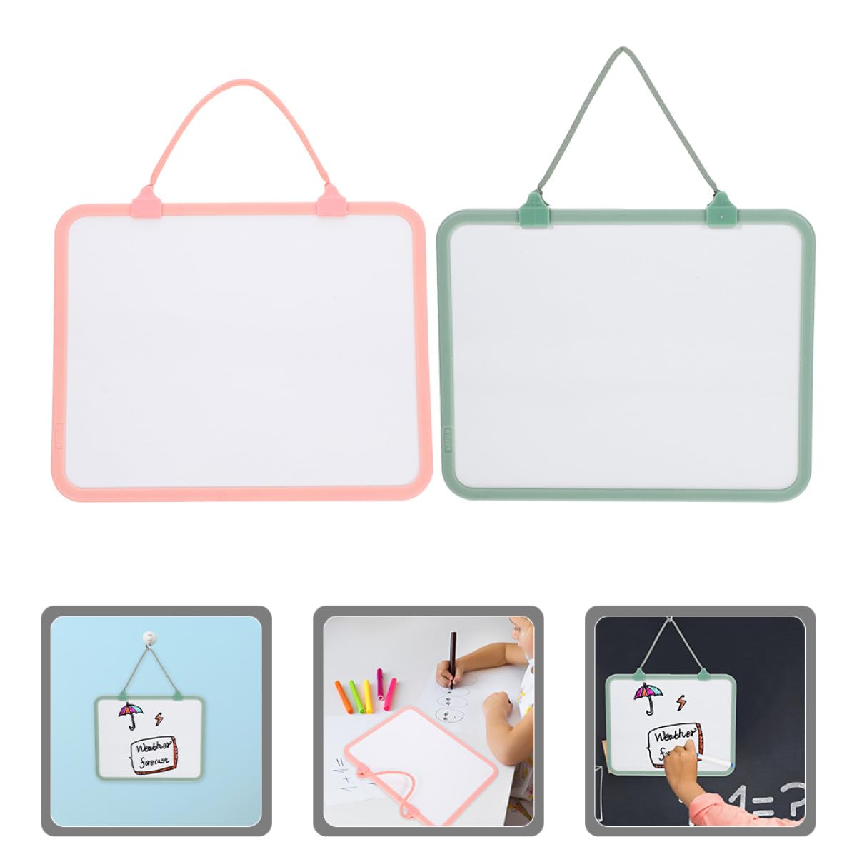 Healvian Petits Tableaux Blancs Effaçables à Sec avec Cordelette Détachable Lot de 2 en Plastique Double Face Robuste pour Bureau et Étudiants