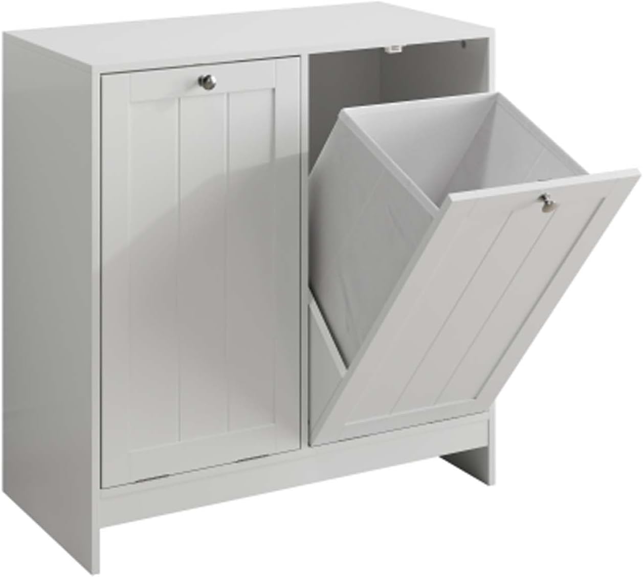 Tilted Double Laundry Hamper, Removable Laundry Basket, Bathroom Laundry Hamper Storage Cabinet, Free-Standing Home Organizer, White
