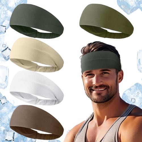Image of 5pcs Summer Cooling Headbands for Men Stretchy Workout Sports Sweatbands Absorb Chill Cool Hairband for Hot Weather Running Golf Athletic