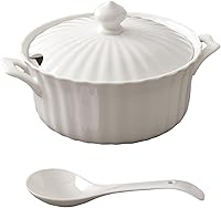 Oven-Safe Ceramic Soup Tureen Set with Lid & Ladle - 2.5L Large Capacity Shell Pattern for Soups, Stews & Casseroles