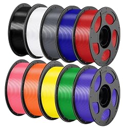 ANYCUBIC PETG Filament 1.75mm, Multicolor Bundle 10KG, Reusable Spool | 3D Printer Filament, Print with Most FDM 3D Printers, Black+White+Texture Grey+Pink+Red+Blue+Green+Orange+Yellow+Purple