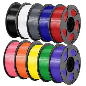 ANYCUBIC PETG Filament 1.75mm, Multicolor Bundle 10KG, Reusable Spool | 3D Printer Filament, Print with Most FDM 3D Printers, Black+White+Texture Grey+Pink+Red+Blue+Green+Orange+Yellow+Purple